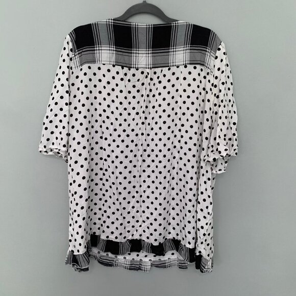 NEW Suzanne Betro retro black white mixed pring collared short sleeve blouse top - Picture 7 of 10